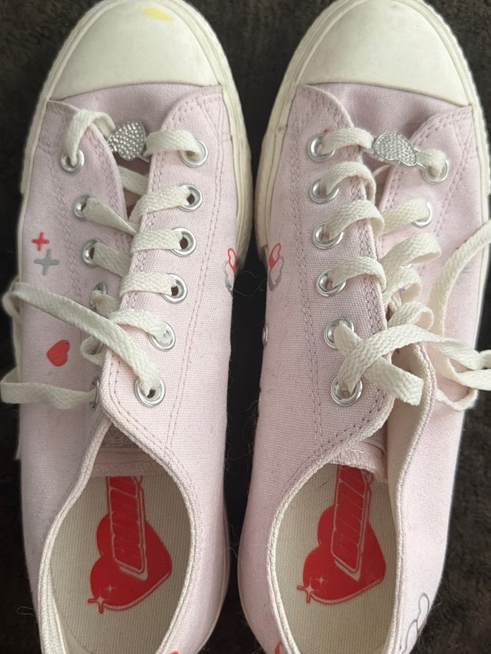 Converse Women's Pale Pink Canvas Low-Top Sneakers with Heart Accents